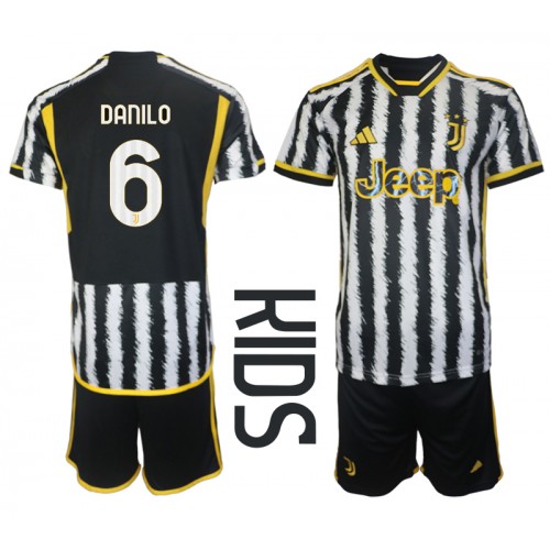 Otroški Nogometni dresi Juventus Danilo Luiz #6 Domači 2023-24 Kratek Rokav (+ Kratke hlače)